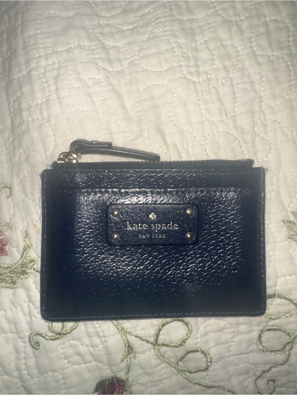 kate spade Navy Pebbled Leather Zip Card Case